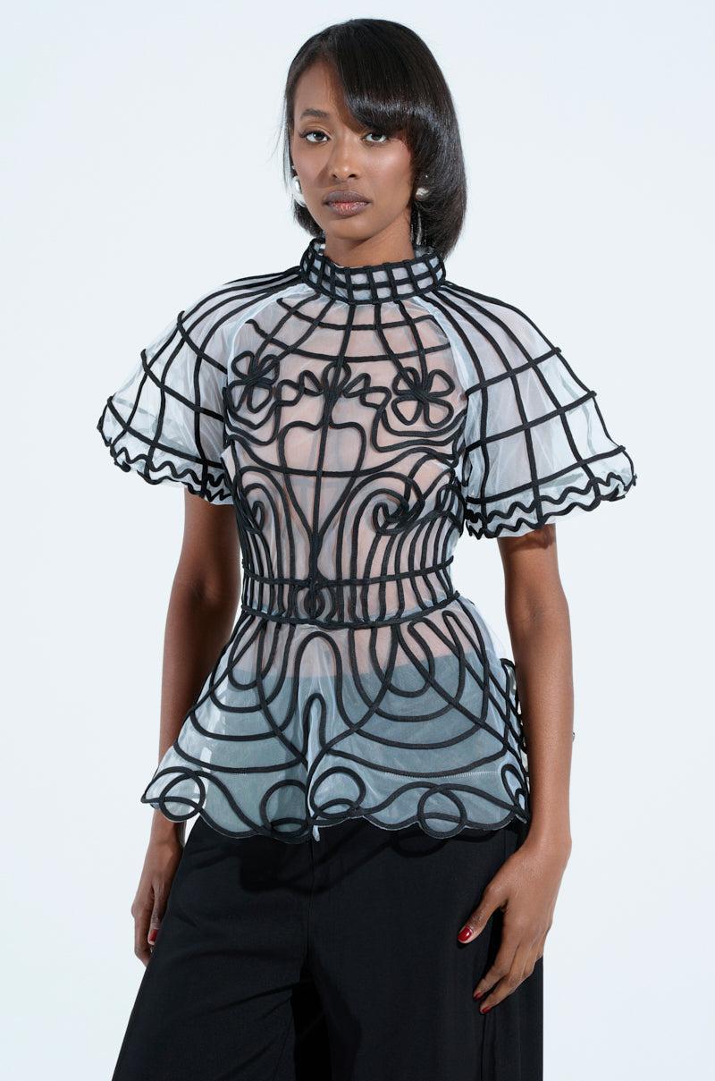 DOLL FACE SHORT SLEEVE STRUCTURED BLOUSE Product Image