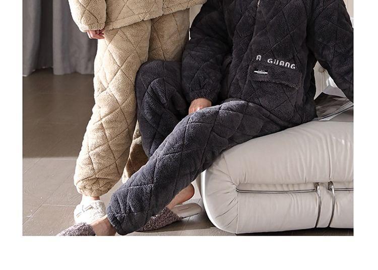 Couple Matching Loungewear Set : Coral Fleece Hooded Jacket & Pants Product Image