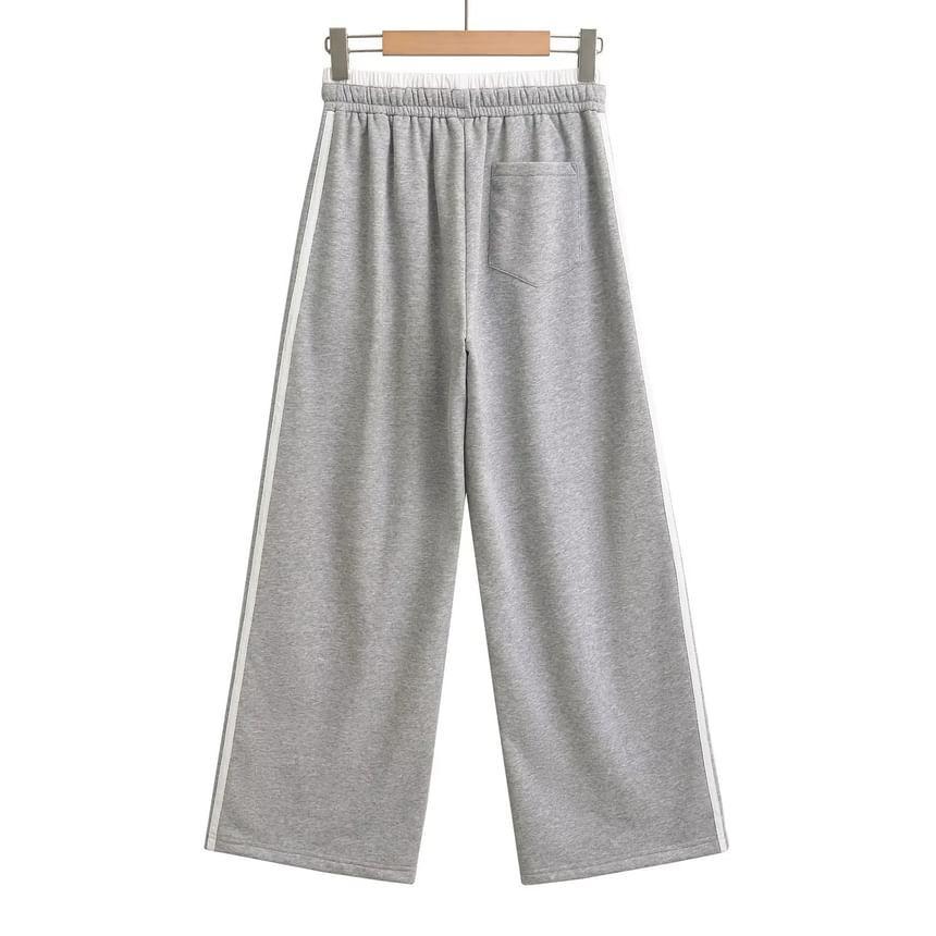 Drawstring Waist Two Tone Wide Leg Sweatpants Product Image