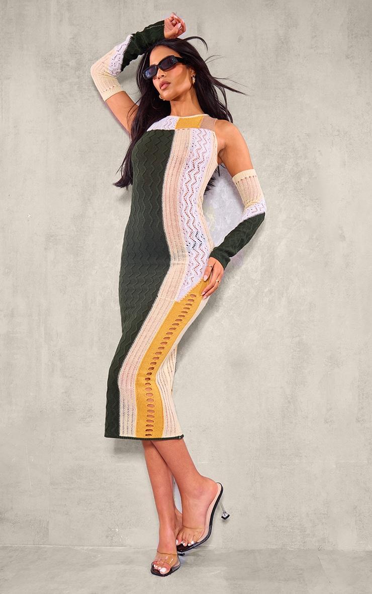  Tall Multi Green Knit Midi Dress With Matching Sleeves Product Image