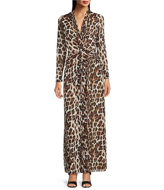 Anne Klein Twist Front Leopard Print Maxi Dress Product Image