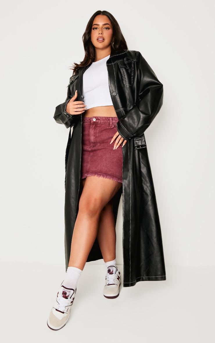 Plus Burgundy Washed Raw Hem Mini Skirt Product Image