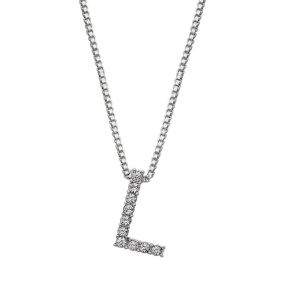 Brilliance Silver Plated Crystal Initial Pendant, Women's, Size: 18", Silver Tone G Product Image