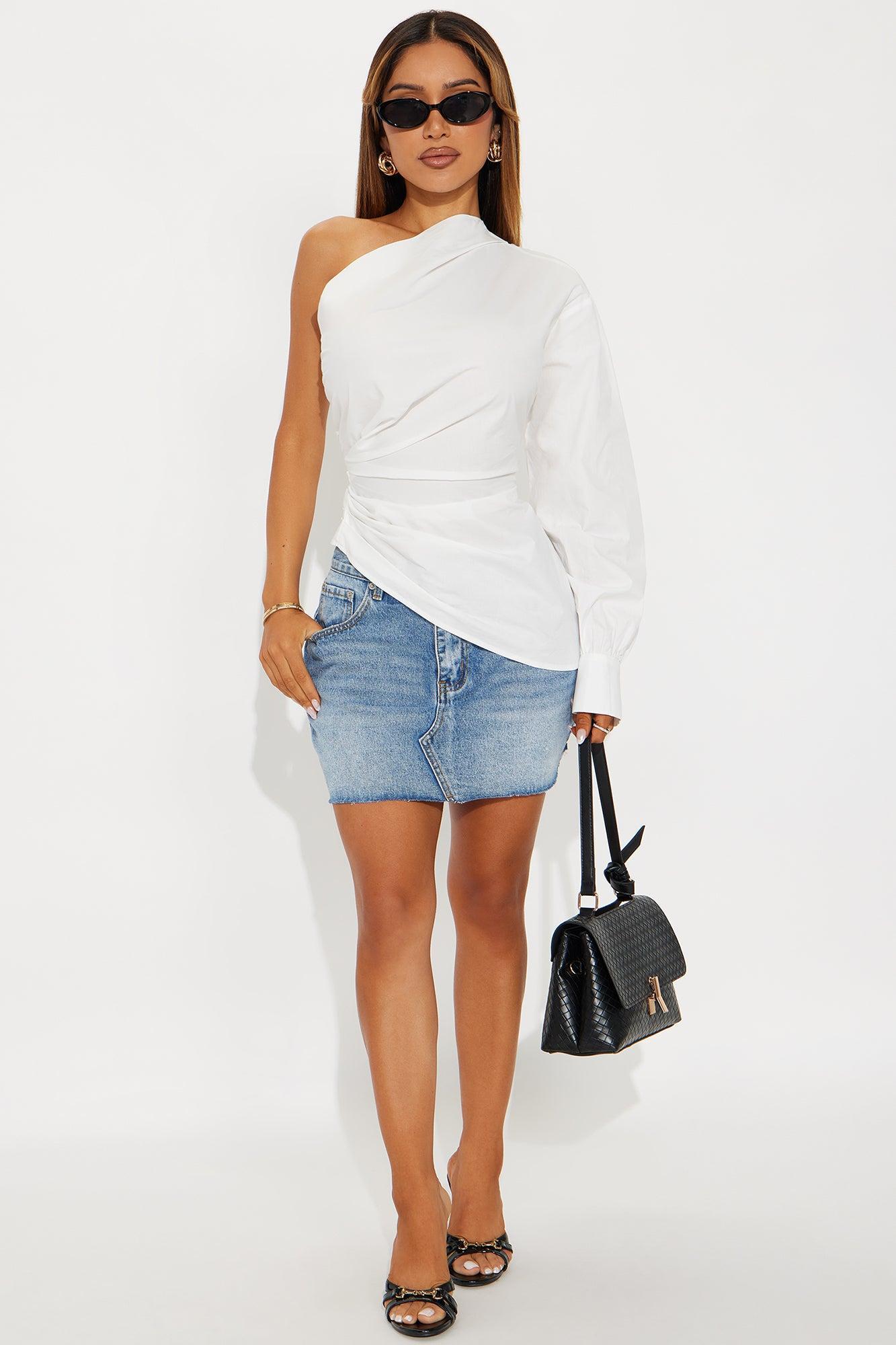 Dahlia One Shoulder Poplin Top - White Product Image
