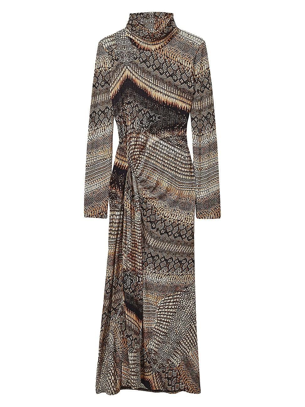 Womens Naomi Snake Print Turtleneck Midi-Dress Product Image