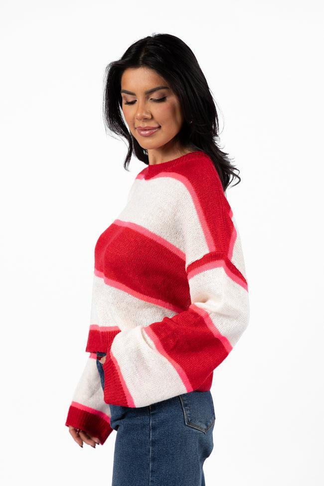 Don't Prove I'm Right Red And Pink Striped Sweater SALE Product Image