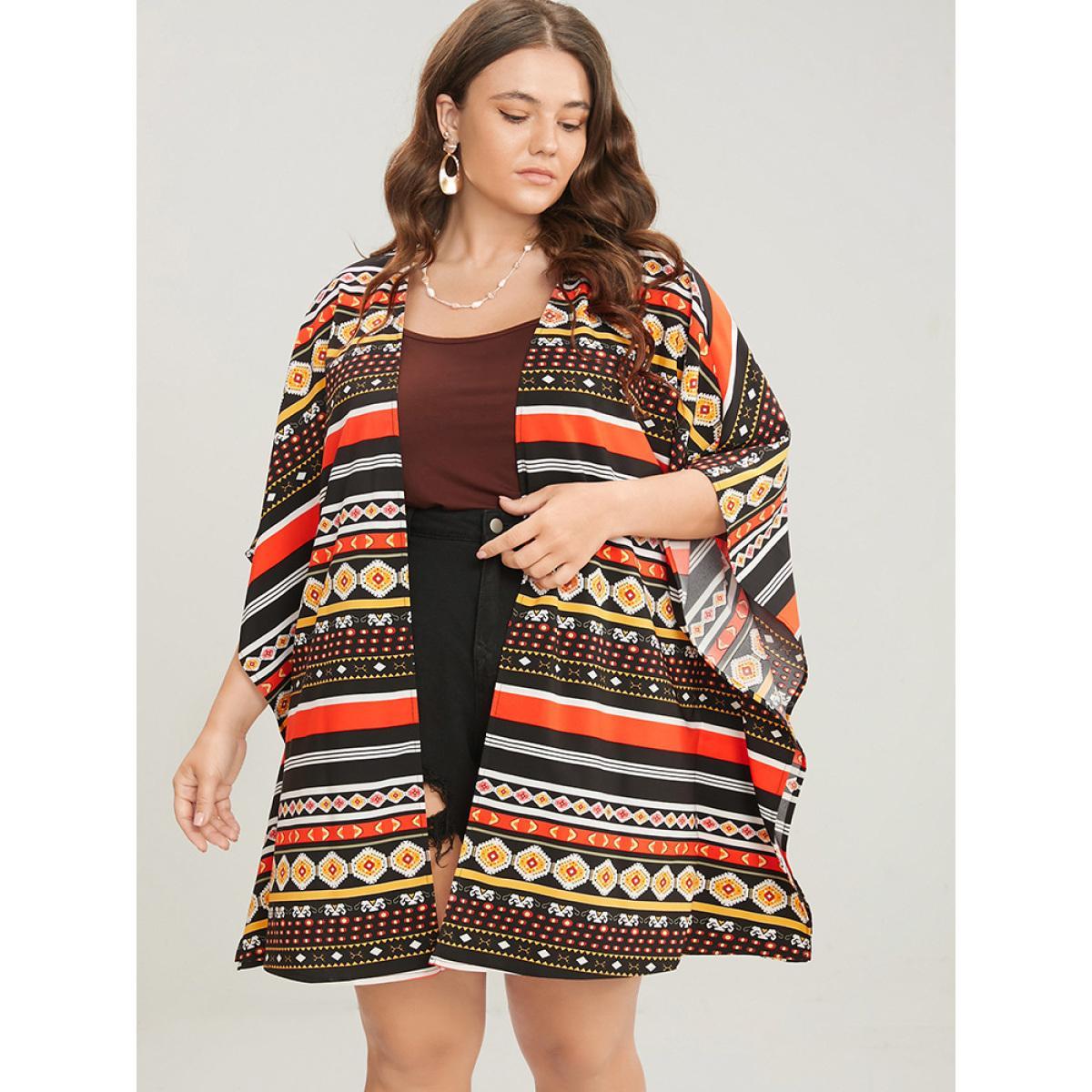 Plus Size Bandana Dolman Sleeve Open Front Cover Up Women Multicolor Vacation Loose Dailywear Kimonos BloomChic 12/L Product Image
