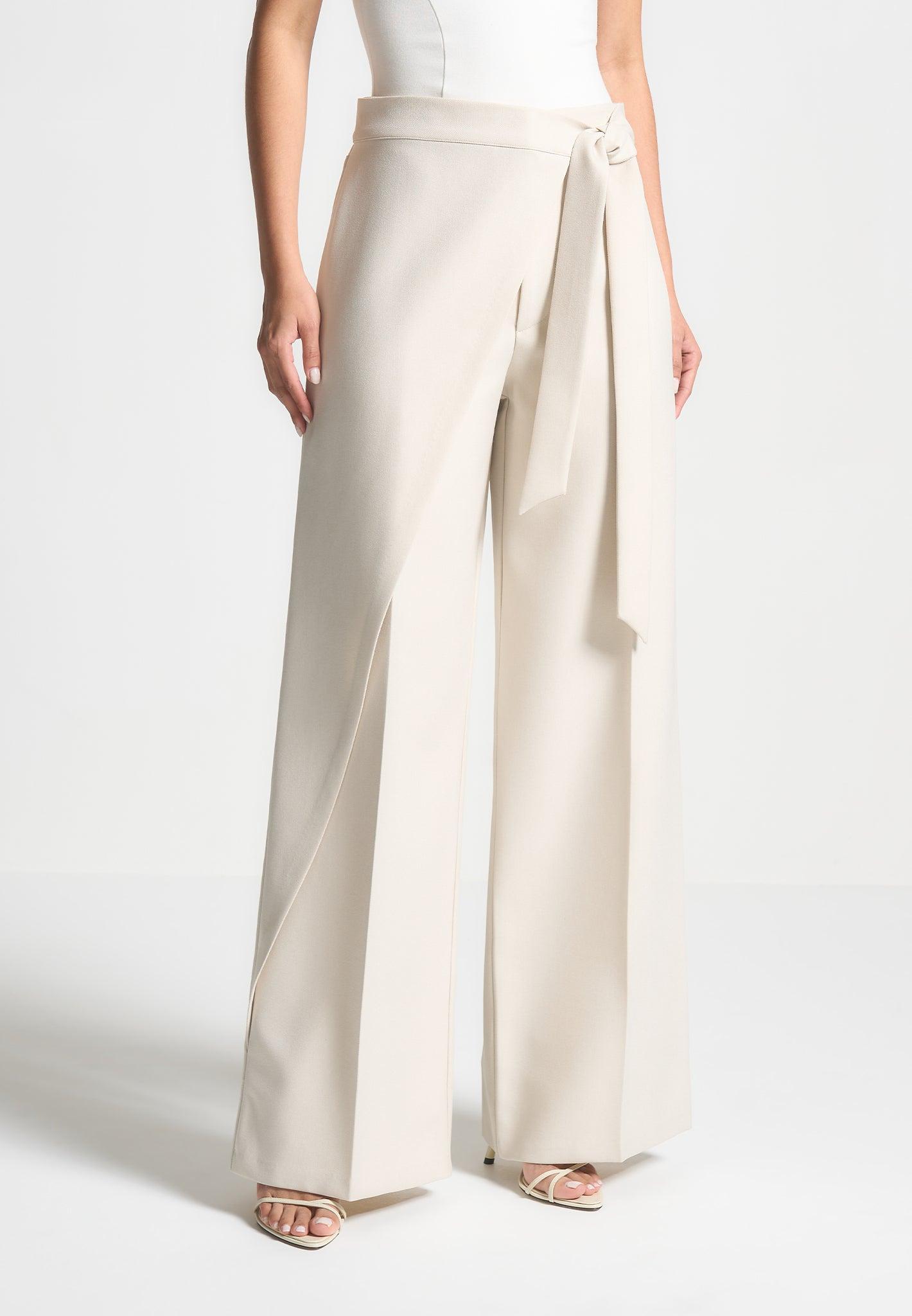 Tailored Wrap Trousers with Tie - Light Beige Female Product Image