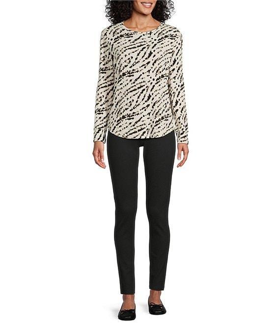 Westbound Petite Size Cream Black Dotted Movement Long Sleeve Crew Neck Knit Tee Product Image