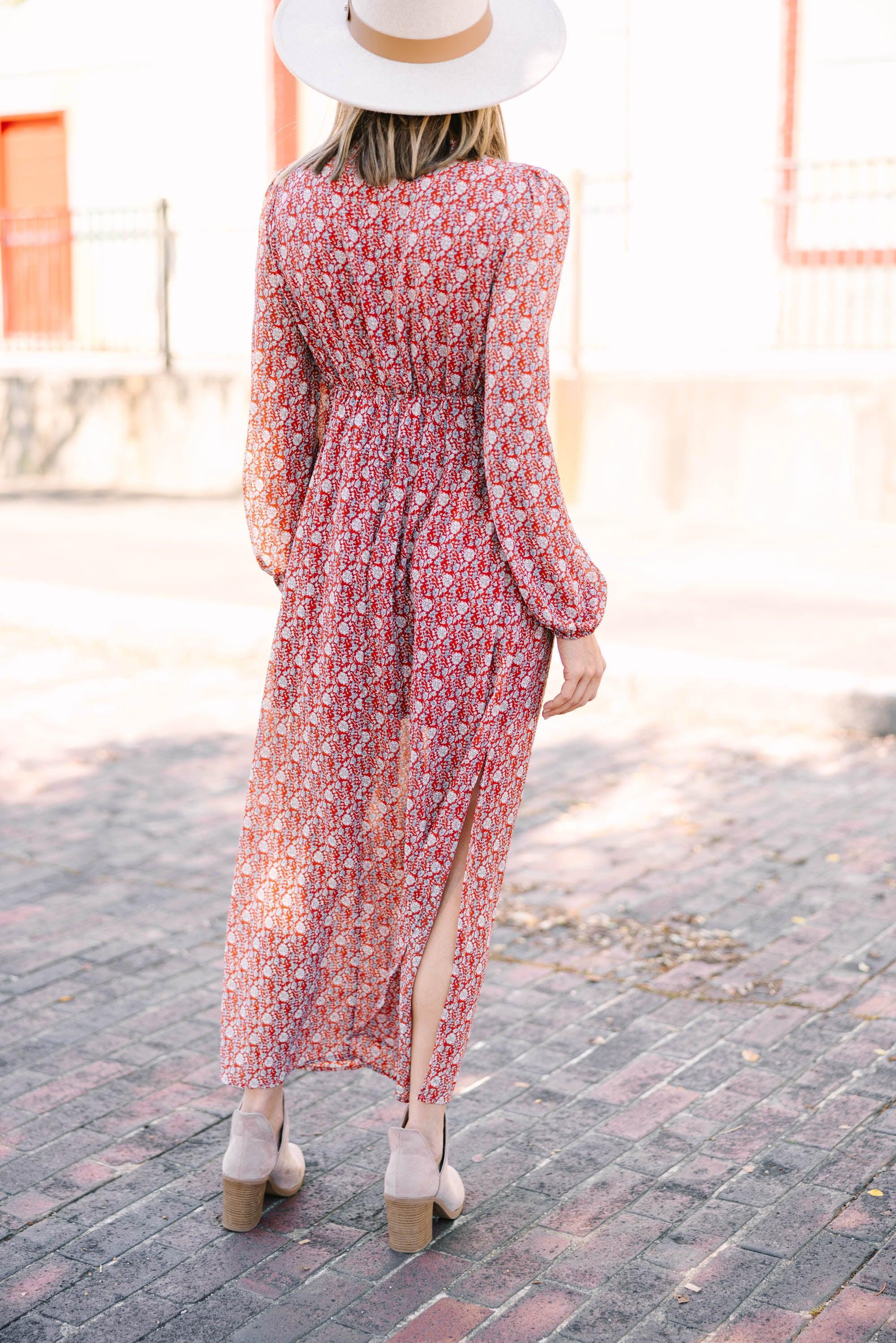 Get It Right Red Ditsy Floral Midi Dress Female Product Image