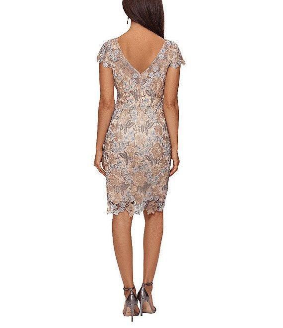 Xscape Short Sleeve Boat Neck Floral Lace Sheath Dress Product Image