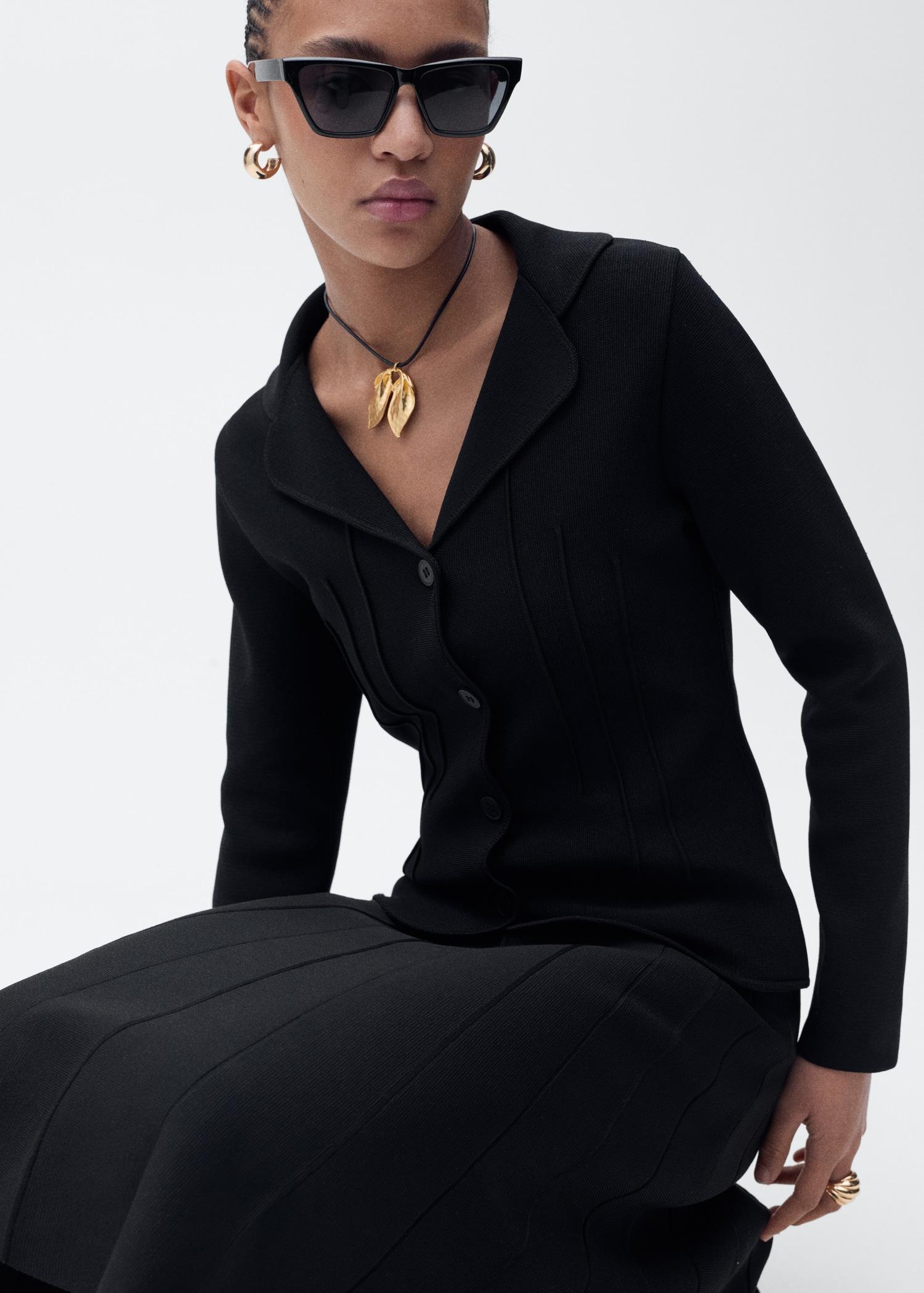 Knitted jacket with lapel collar - Women | MANGO USA Product Image
