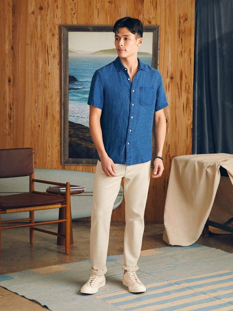 Short-Sleeve Palma Linen Shirt (Tall) - Indigo Basketweave Product Image
