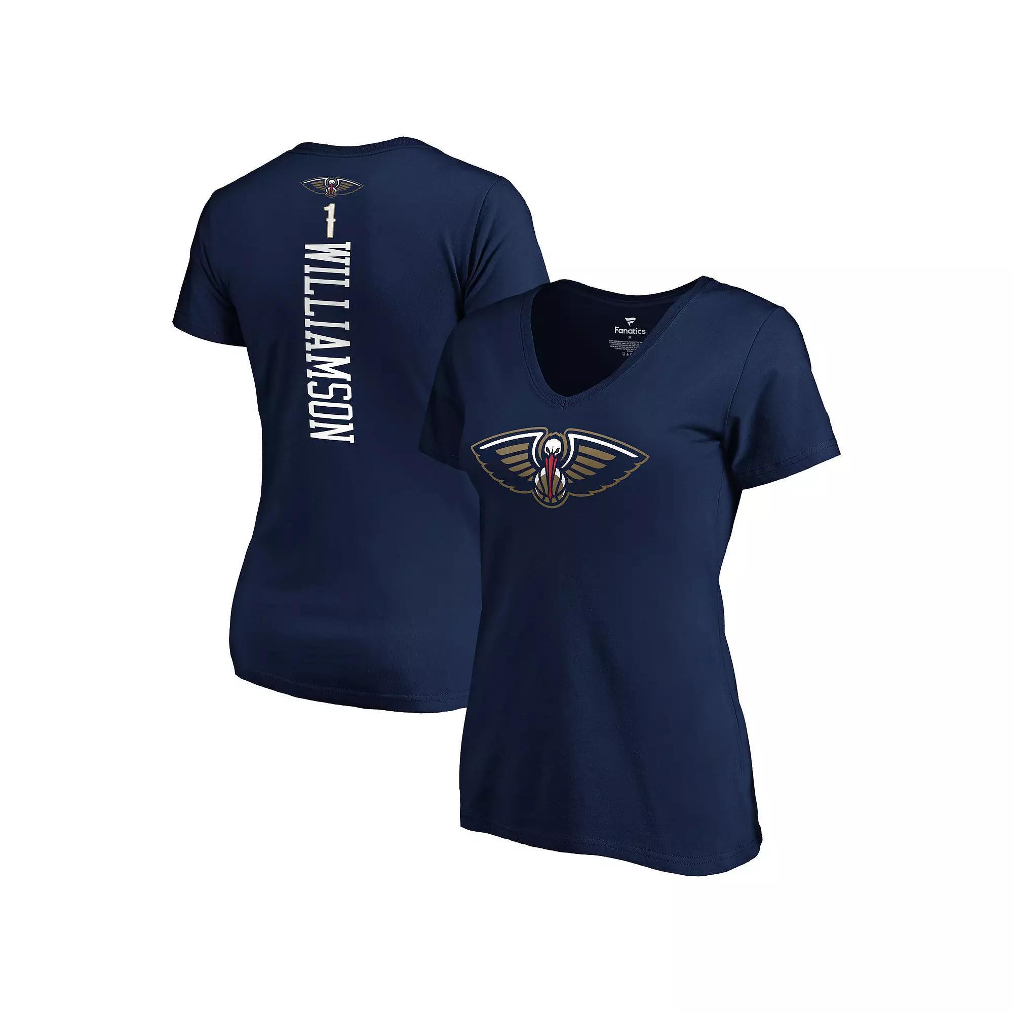 Women's Fanatics Branded Zion Williamson Navy New Orleans Pelicans 2019 NBA Draft Playmaker Name & Number V-Neck T-Shirt, Size: Medium, Blue Product Image