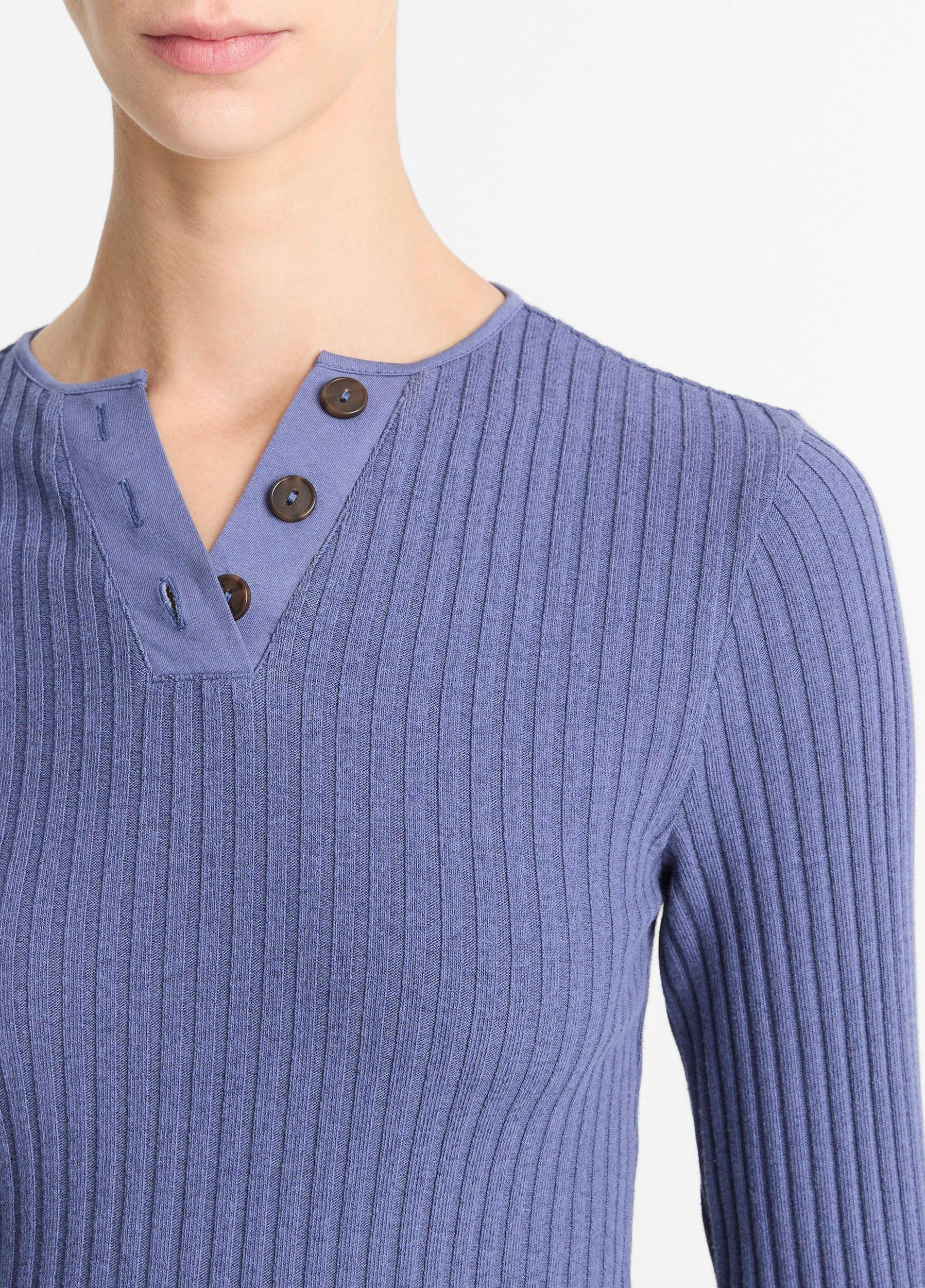 Womens Ribbed Cotton-Blend Henley, Off White, Size XL Vince Product Image