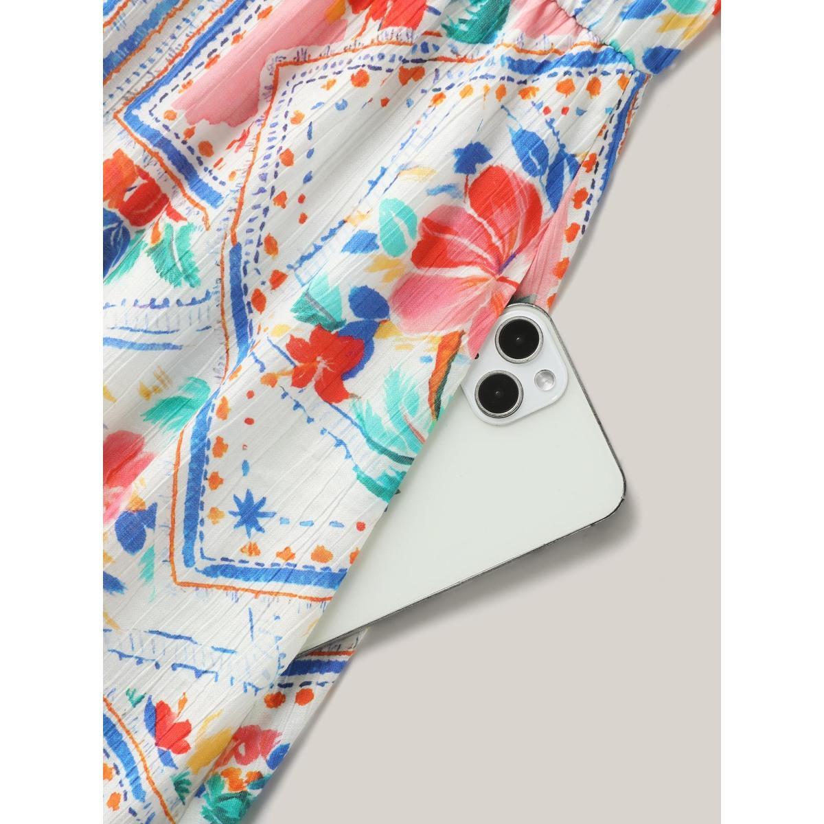 Plus Size Floral Collage Print Pockets Midi Dress Multicolor Women Notched collar Short sleeve Curvy BloomChic 28/5X Product Image