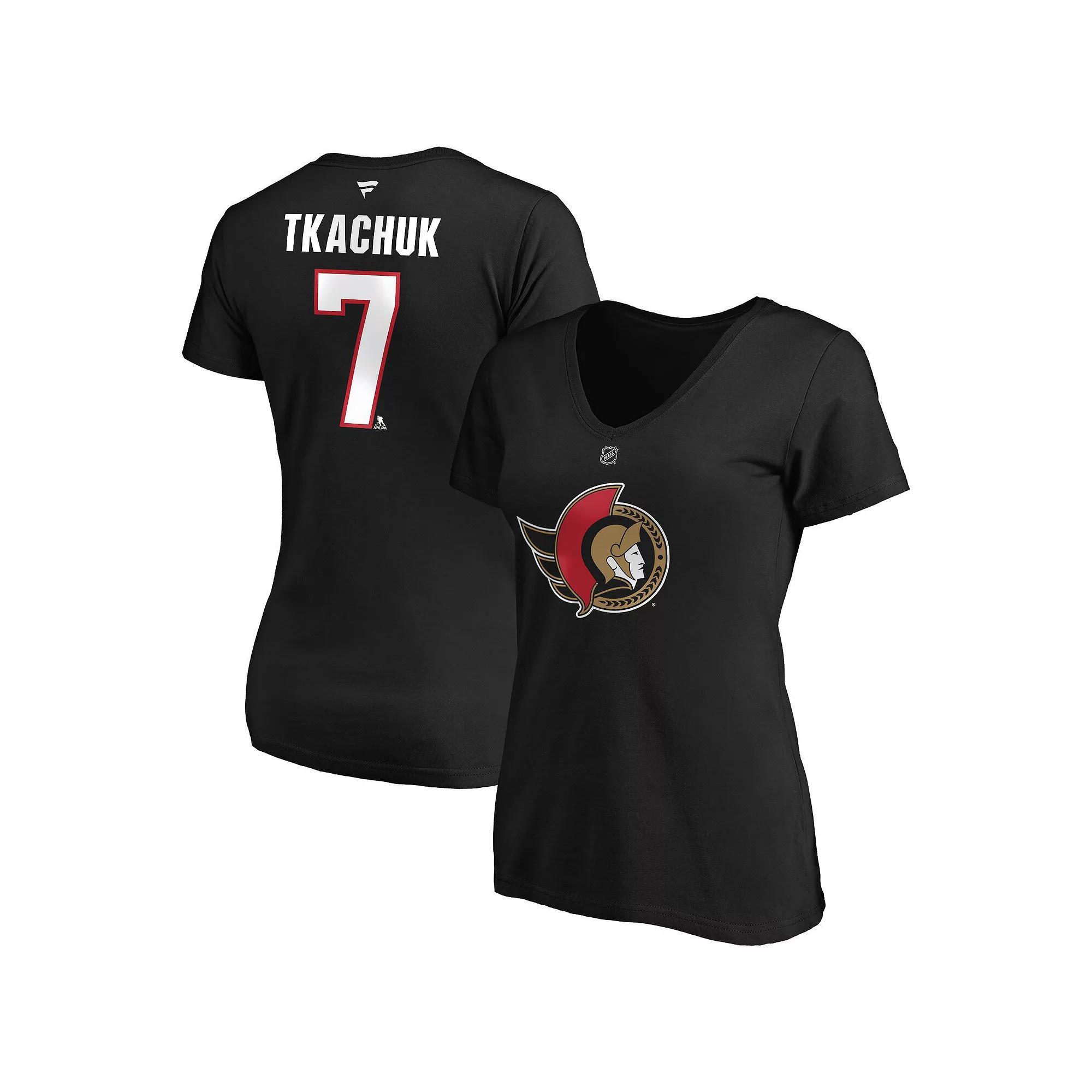Women's Fanatics Branded Brady Tkachuk Black Ottawa Senators Authentic Stack Name & Number V-Neck T-Shirt, Size: XL, Sen Black Product Image