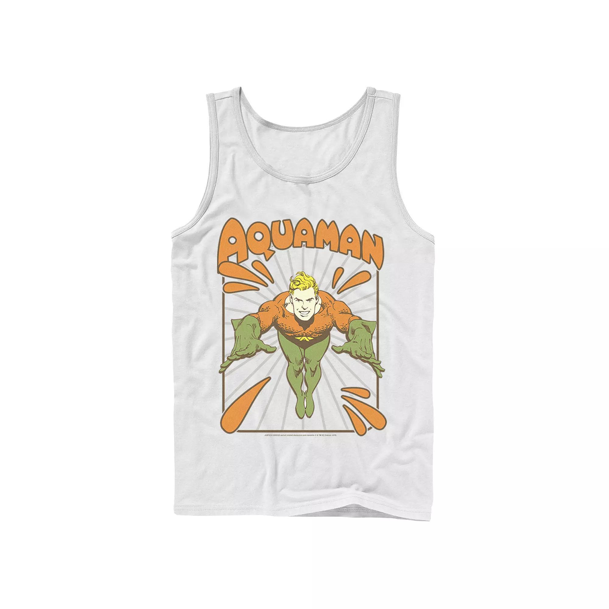 Men's DC Comics Aquaman Simple Text Logo Portrait Tank Top, Size: Large, White Product Image