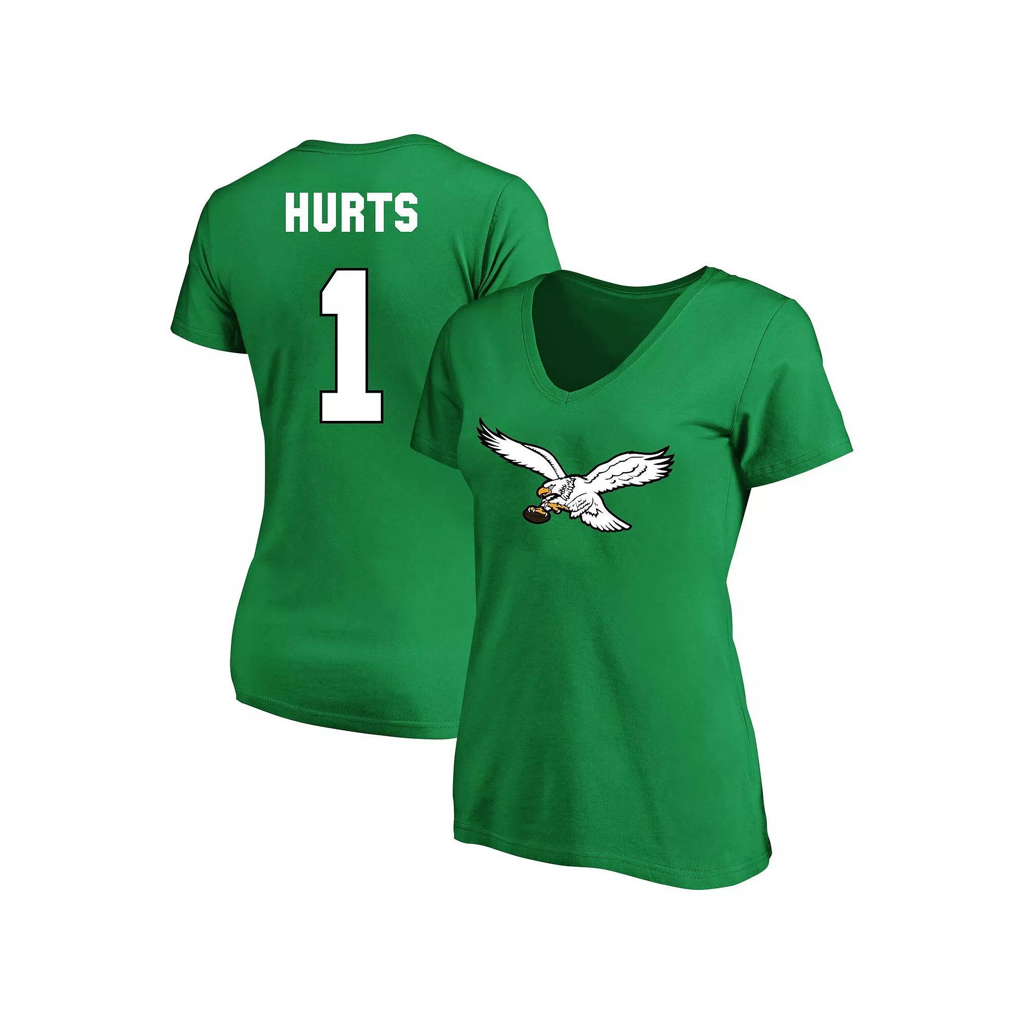 Women's Fanatics Branded Jalen Hurts Kelly Green Philadelphia Eagles Plus Size Throwback Player Name & Number V-Neck T-Shirt, Size: 2XL Product Image