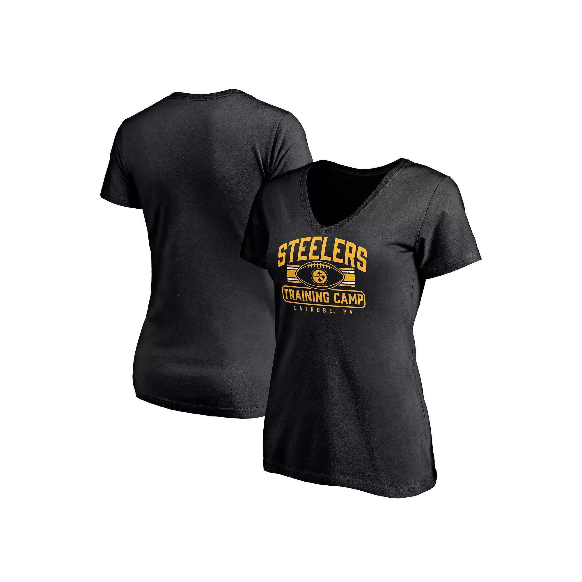 Women's Fanatics  Black Pittsburgh Steelers Training Camp Stripe V-Neck T-Shirt, Size: Small Product Image