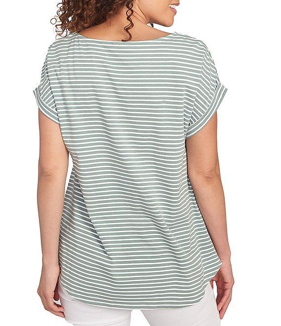 Ruby Rd. Soft Jersey Knit Floral Stripe Boat Neck Short Cuff Sleeve Top Product Image