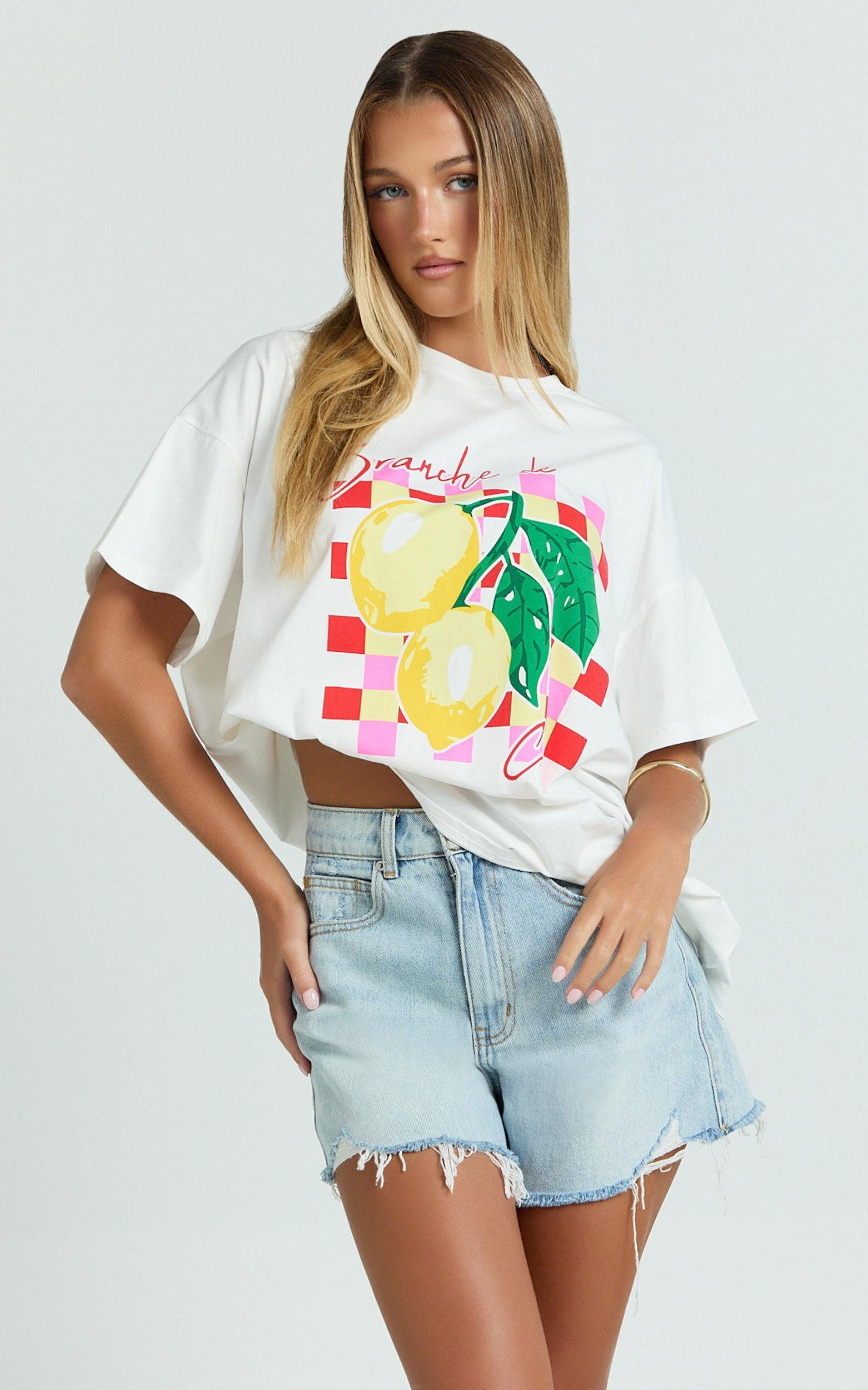 Fiona Top - Oversized Lemons Print T-Shirt in White Product Image