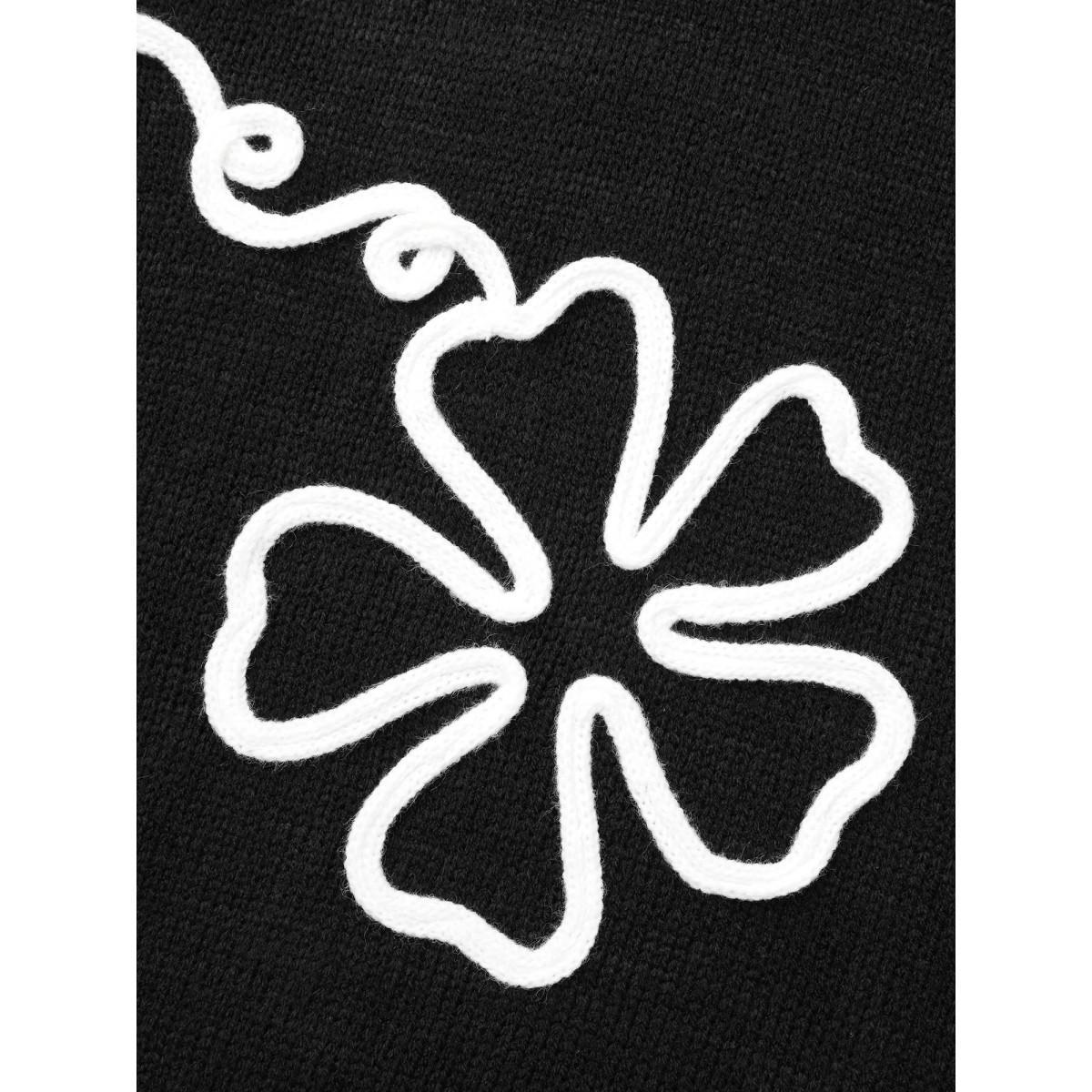 Plus Size Crochet Floral Texture V Neck Pullover Black Women Casual Loose Long Sleeve V-neck Everyday Pullovers BloomChic 22-24/3X Product Image