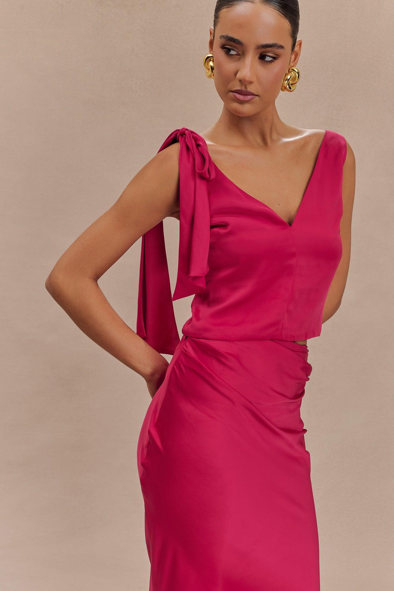 Nicola Satin Tie Sleeveless Top - Pink Cherry Product Image