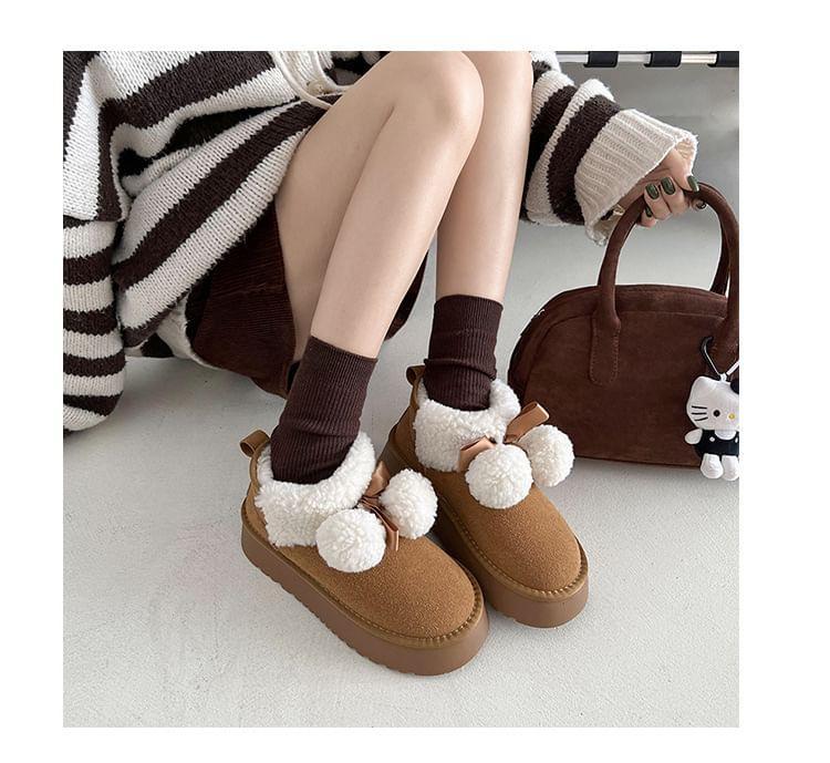Platform Pom Pom Fleece-Lined Short Snow Boots Product Image