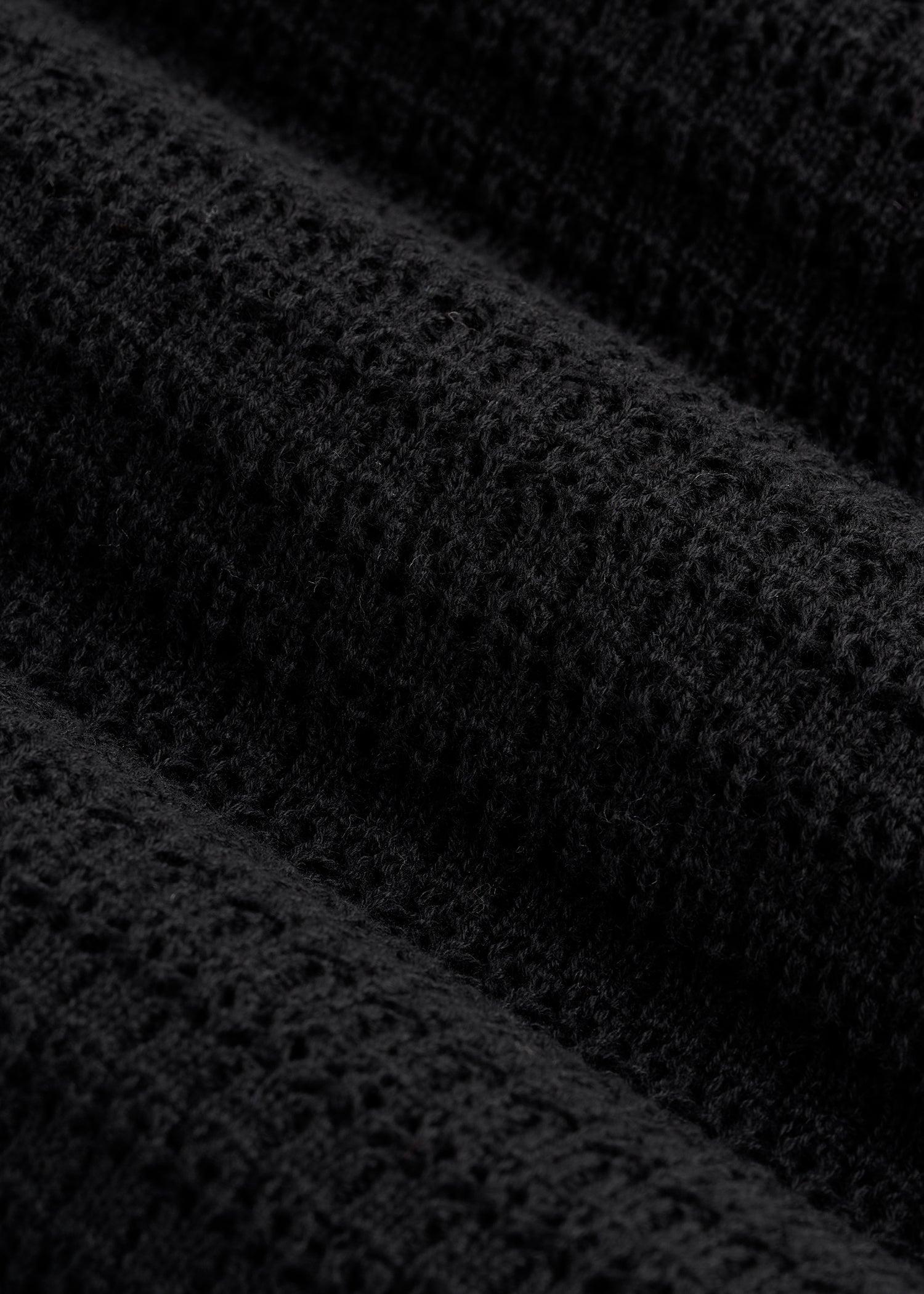 Short Sleeve Crochet Polo Cardigan for Tall Men in Black Product Image