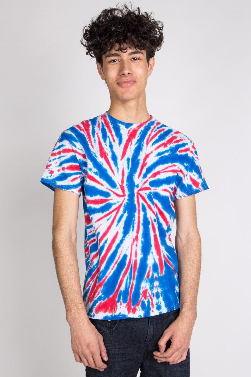 Red, White, & Blue Tie Dye Spiral Tee Product Image