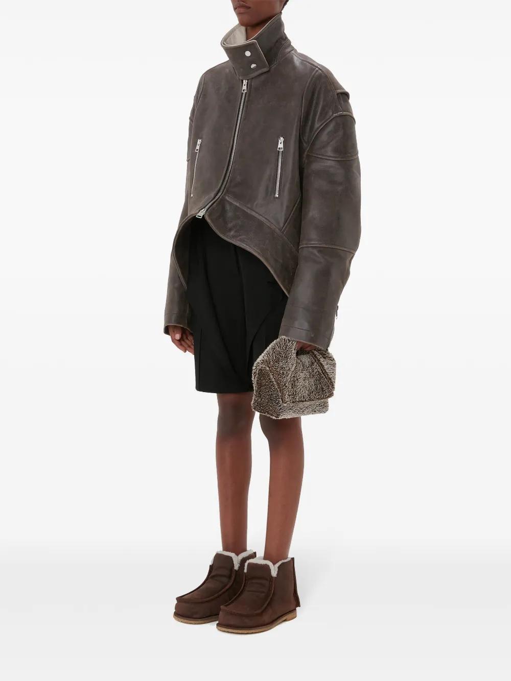 JW ANDERSON J. W. Anderson Curved Hem Leather Jacket In Brown Product Image