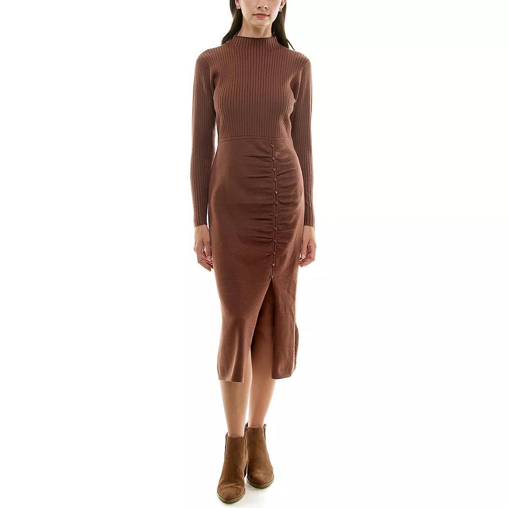 Womens Nicole Miller Mockneck Midi Sweater Dress Brown Product Image