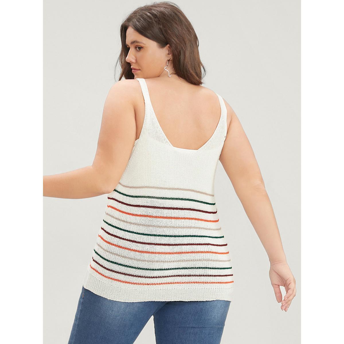 Plus Size Striped Contrast Sleeveless Knit Top Multicolor Women Casual Sleeveless V-neck Dailywear Pullovers BloomChic 26/4X Product Image