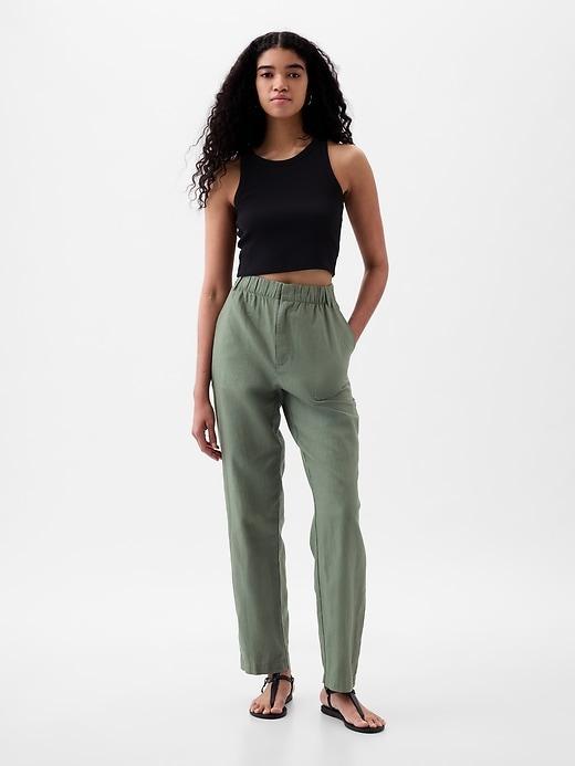 High Rise Linen-Cotton Pull-On Pants Product Image