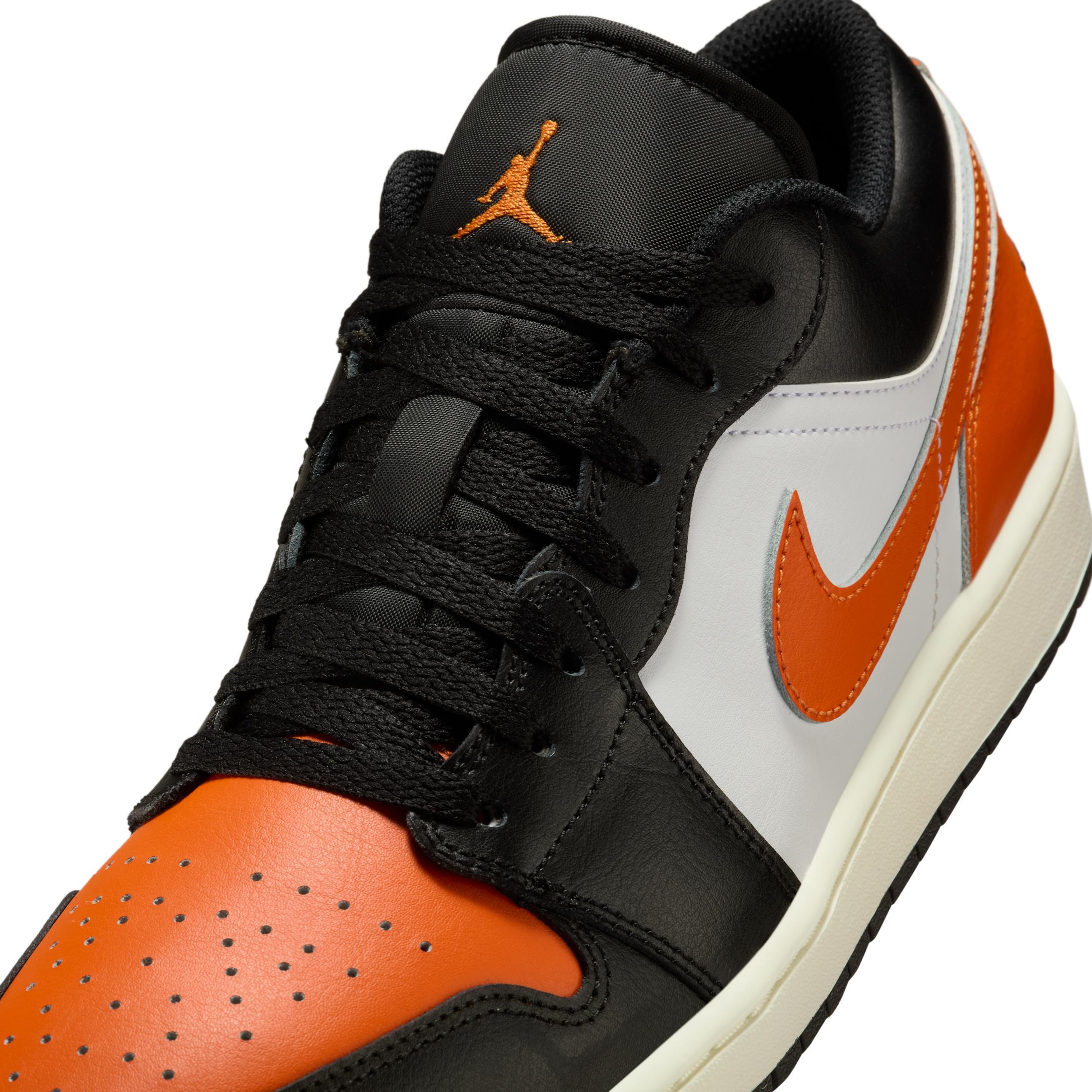 Jordan Mens Air Retro 1 Low Casual Shoes in Black/Starfish/White Product Image