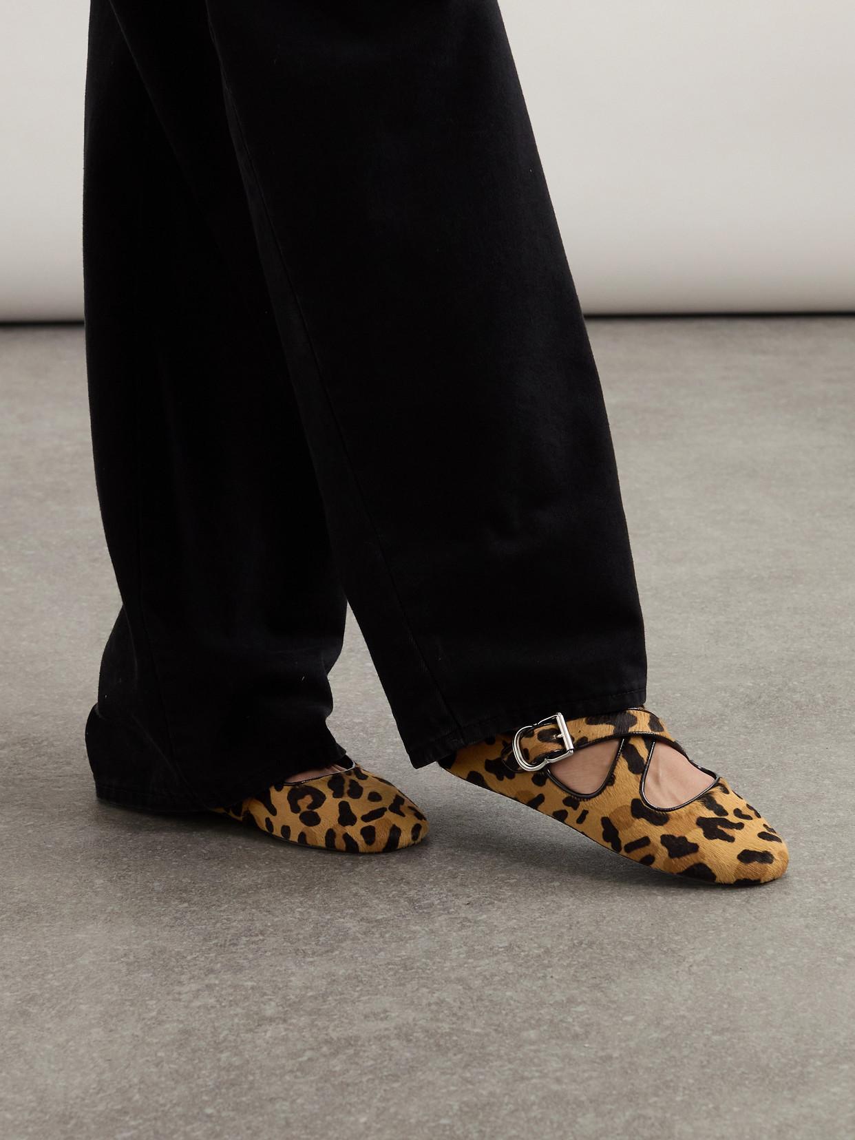 ALAÏA Leopard Print Criss-cross Ballet Flats In Multicolor Product Image