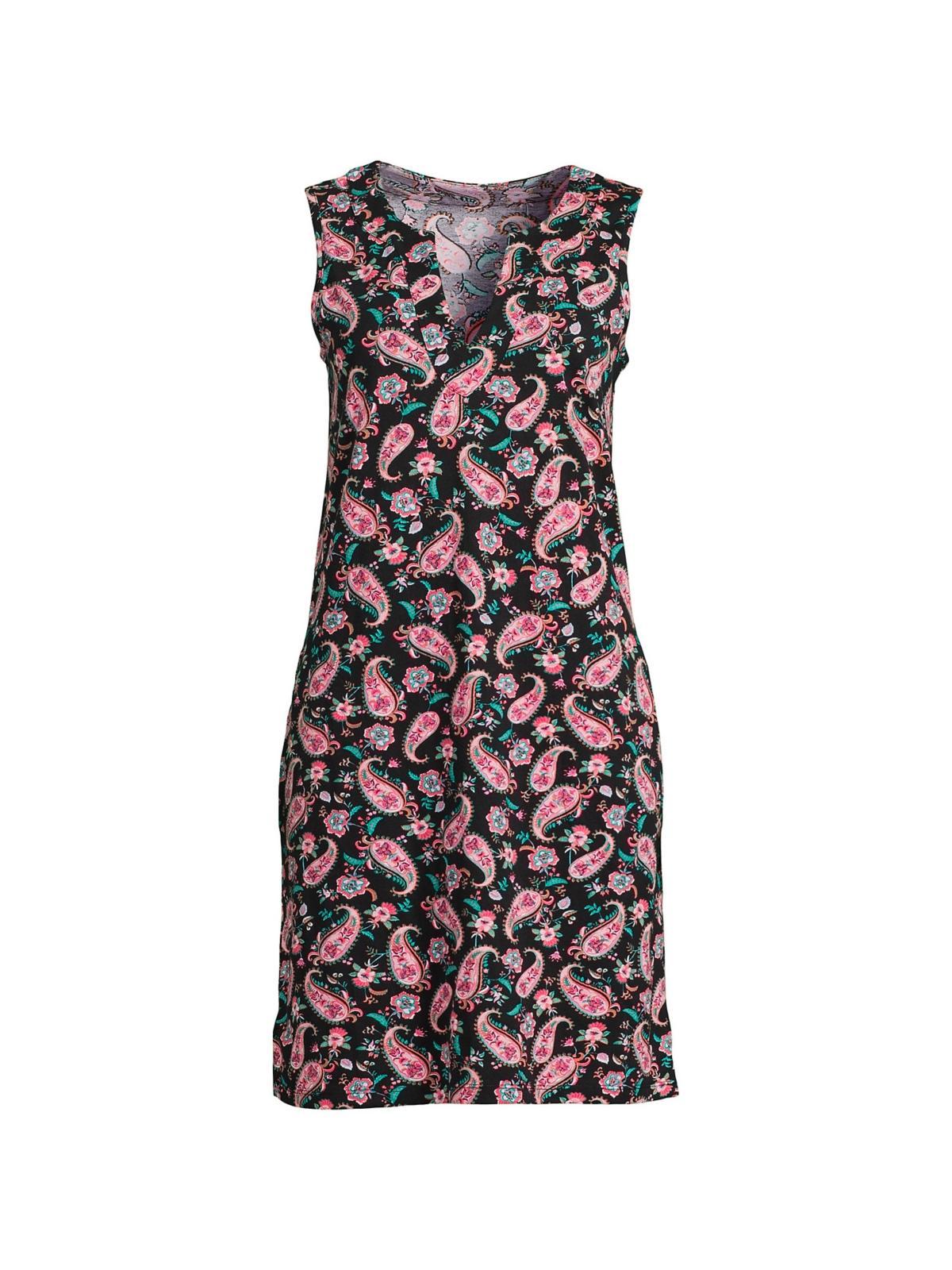 Lands End Womens Cotton Jersey Sleeveless Swim Cover-up Dress Print - White Product Image