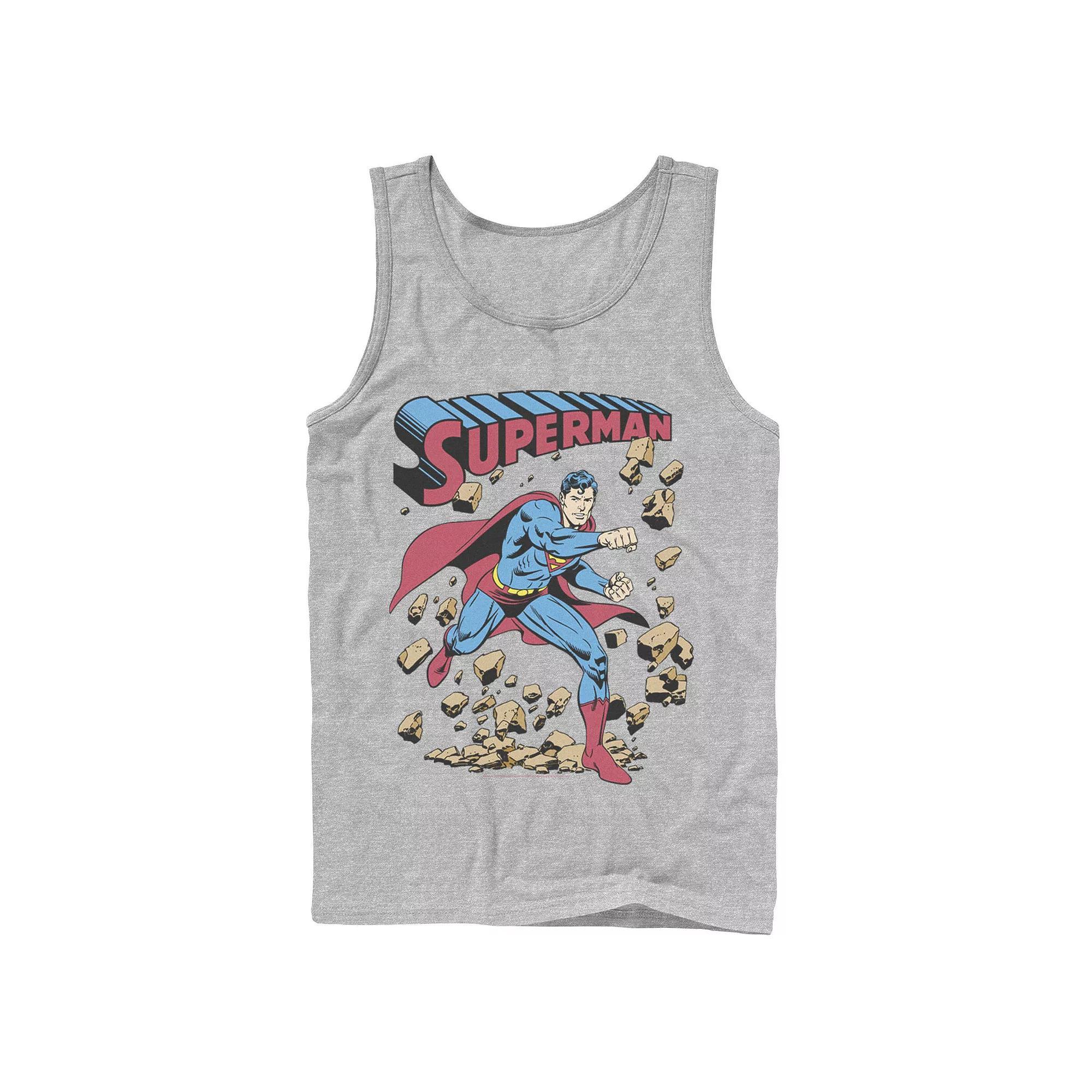 Men's DC Comics Superman Smash Rocks Vintage Poster Tank Top, Size: Large, Athletic Grey Product Image