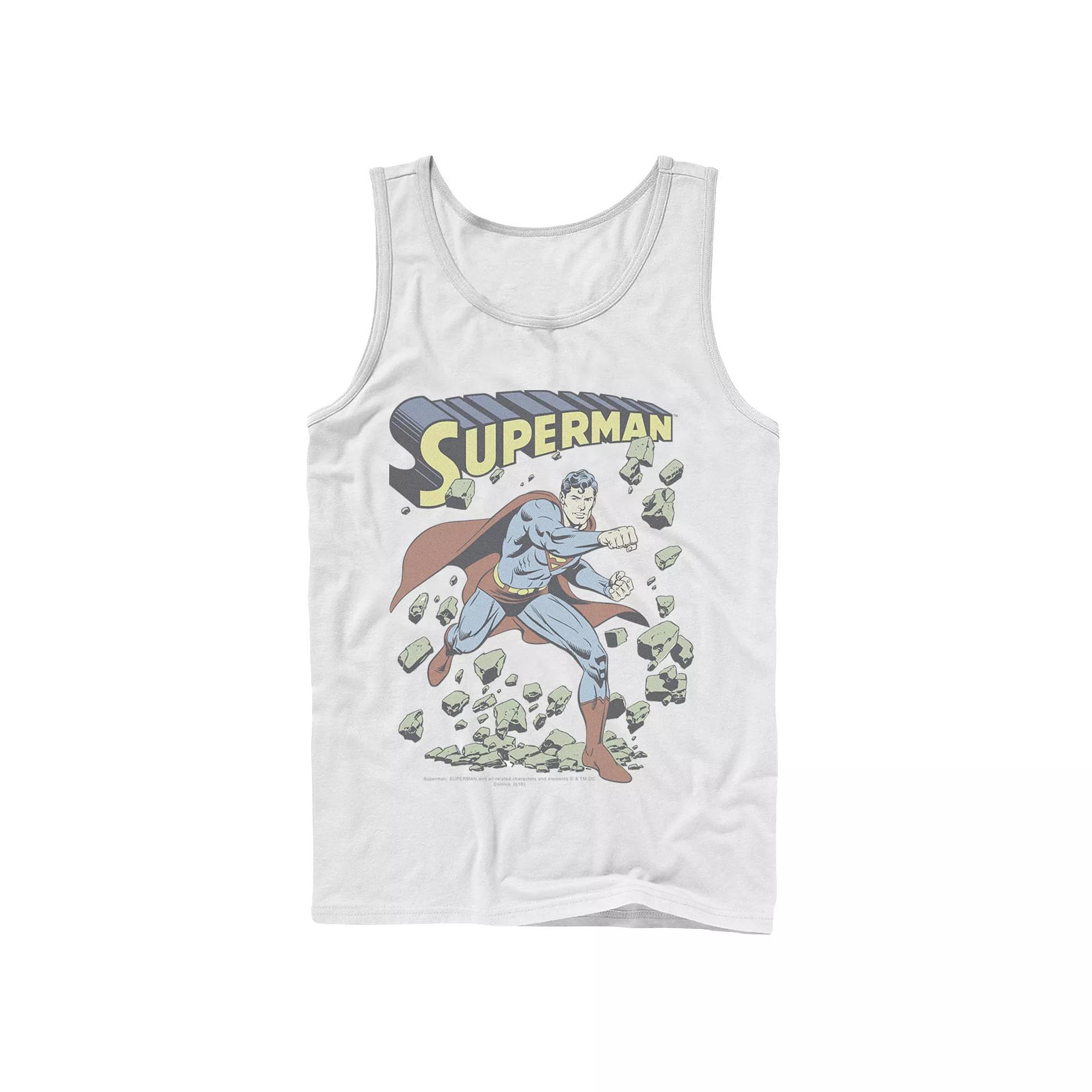 Men's DC Comics Superman With Rocks Vintage Poster Tank Top, Size: Large, White Product Image