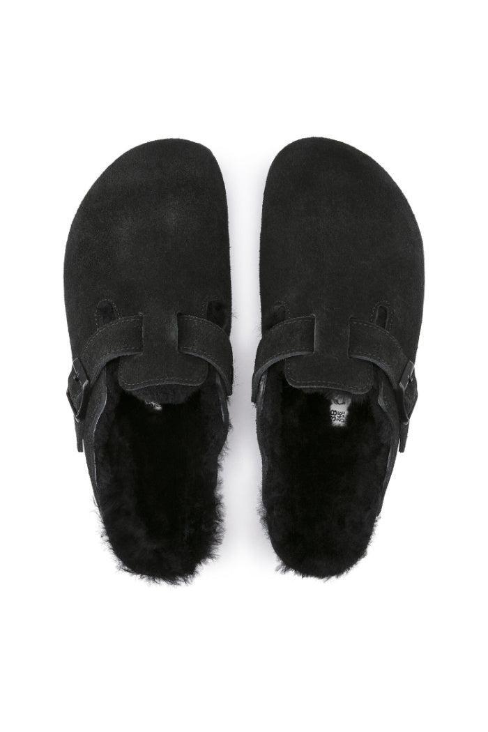 Birkenstock Boston Shearling VL/Fell Suede Leather in Black Product Image