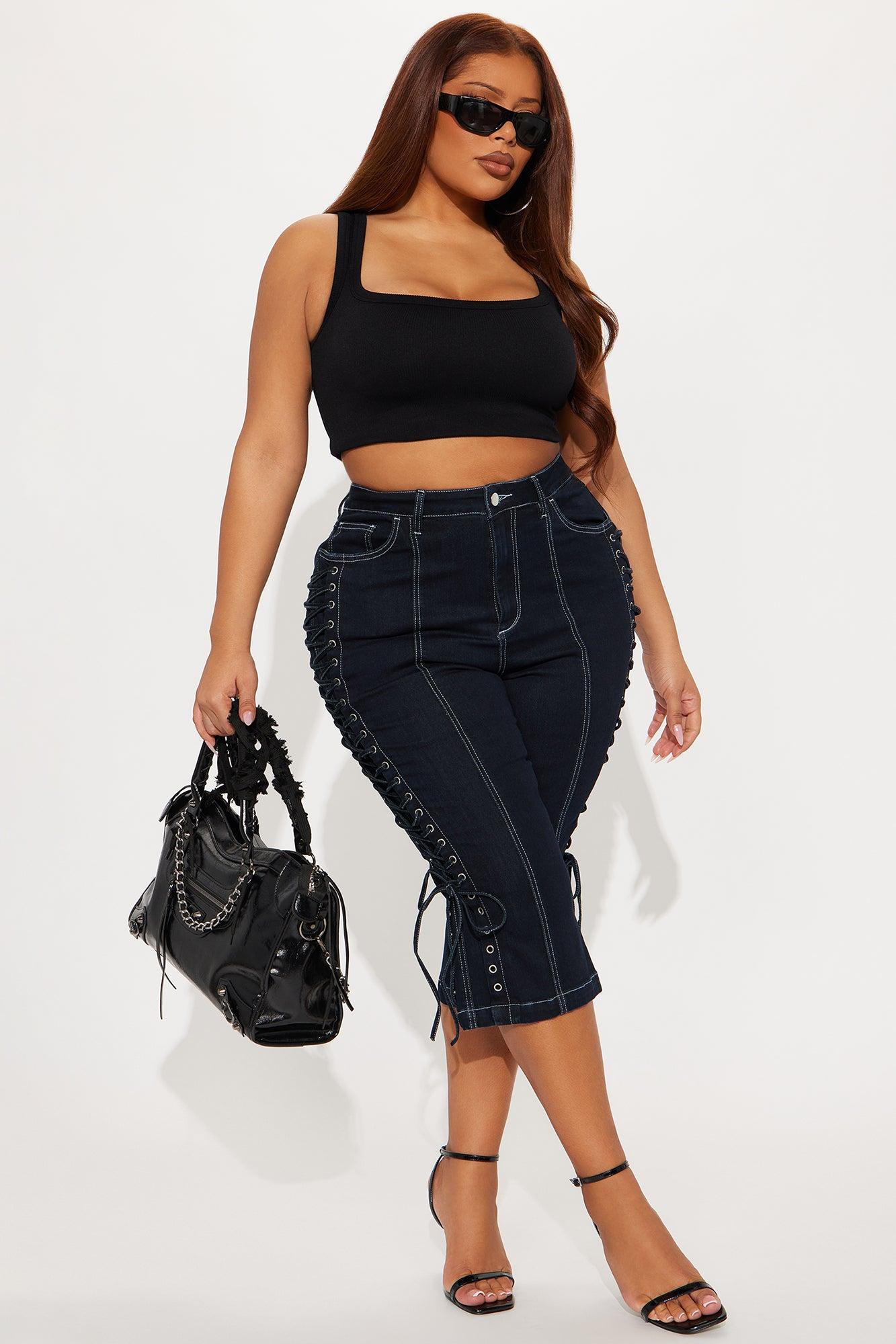 Laced Up Capri Kick Flare Jeans - Dark Wash Product Image