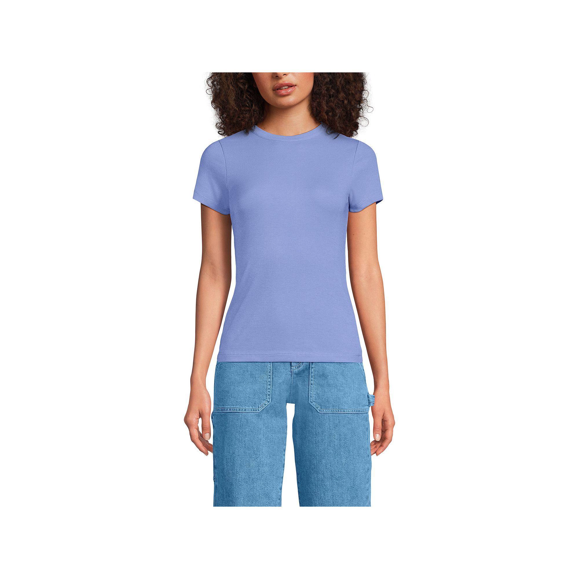 Women's Lands' End Drapey Rib Fitted Short Sleeve Mini T-Shirt, Size: Medium, Light Purple Product Image