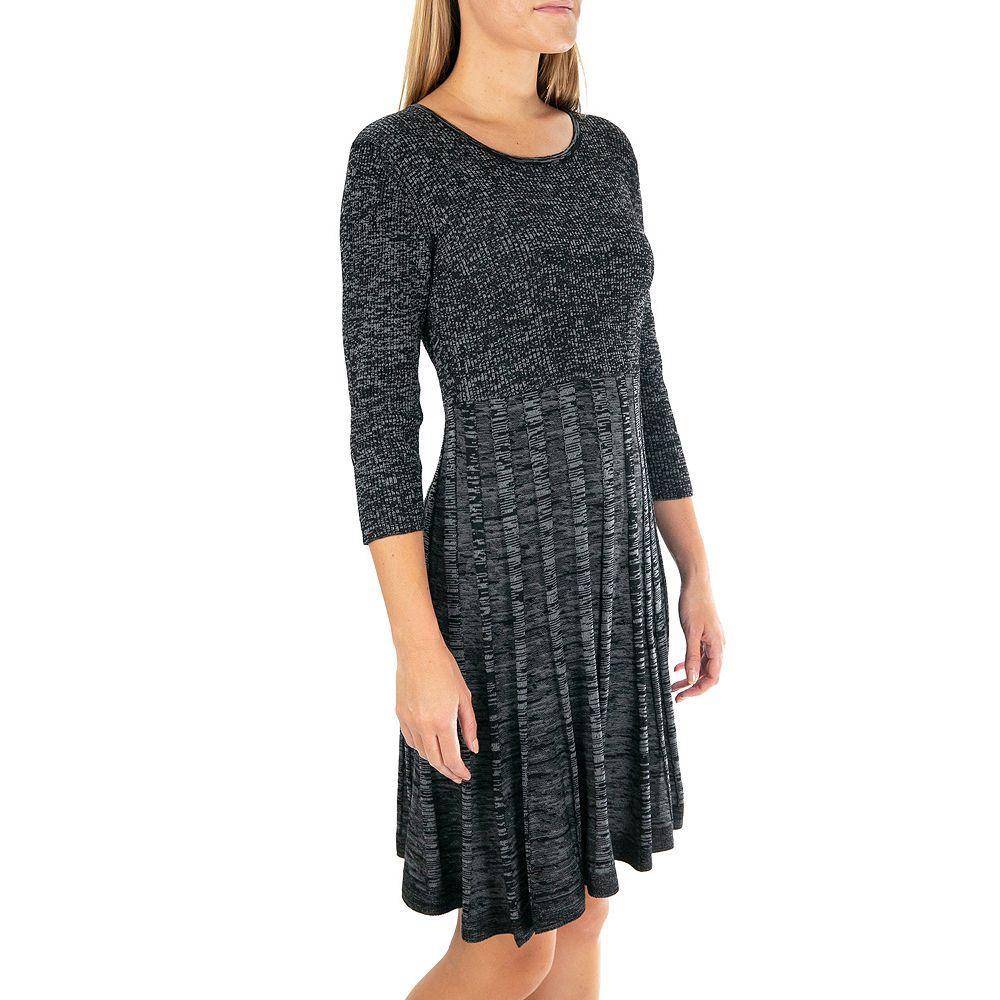 Women's Nina Leonard Pleated Skirt Fit & Flair Sweater Dress, Size: XL, Black Team Product Image