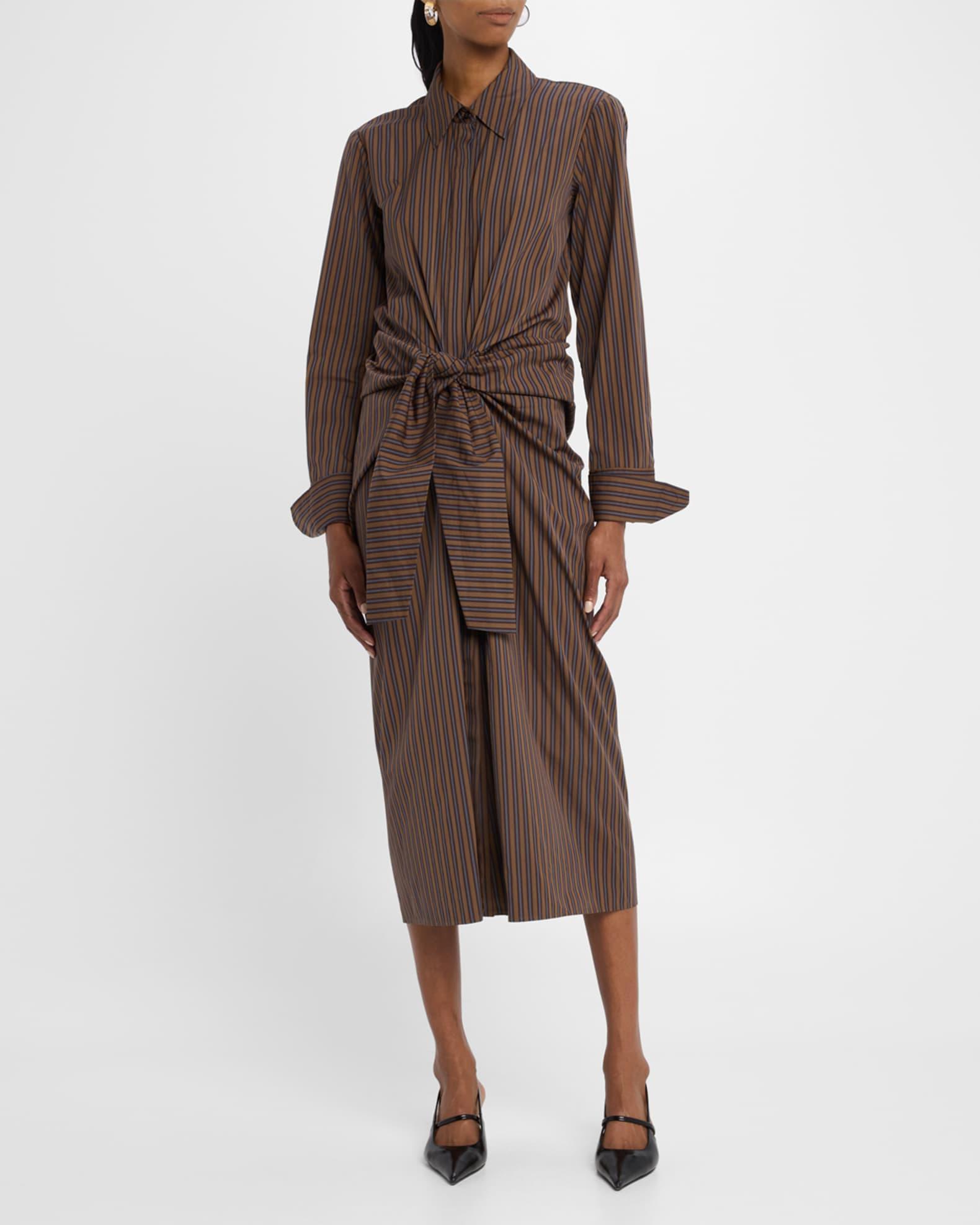 Mila Pinstripe Draped Shirtdress Product Image