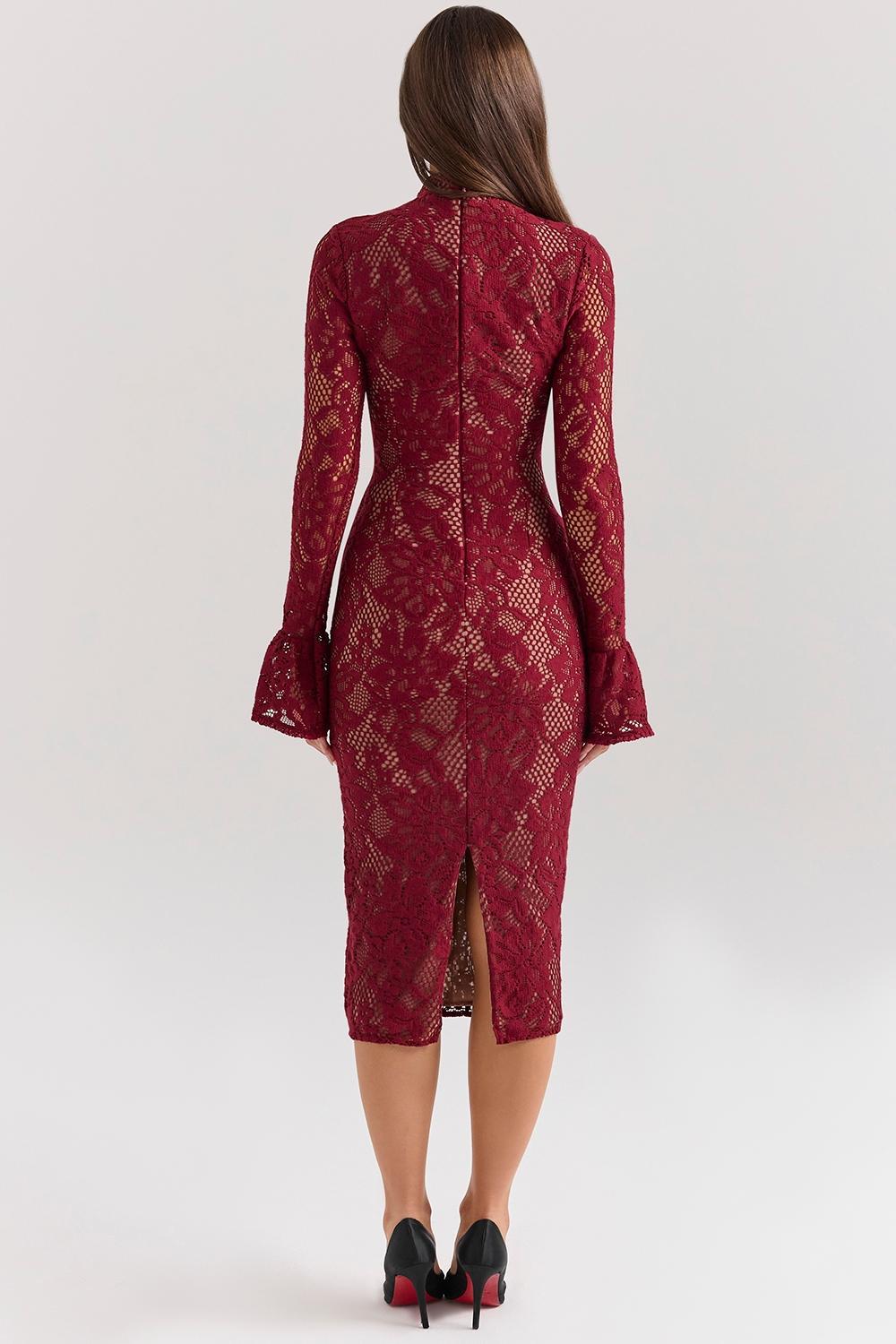 Pierette  berry lace midi dress Product Image