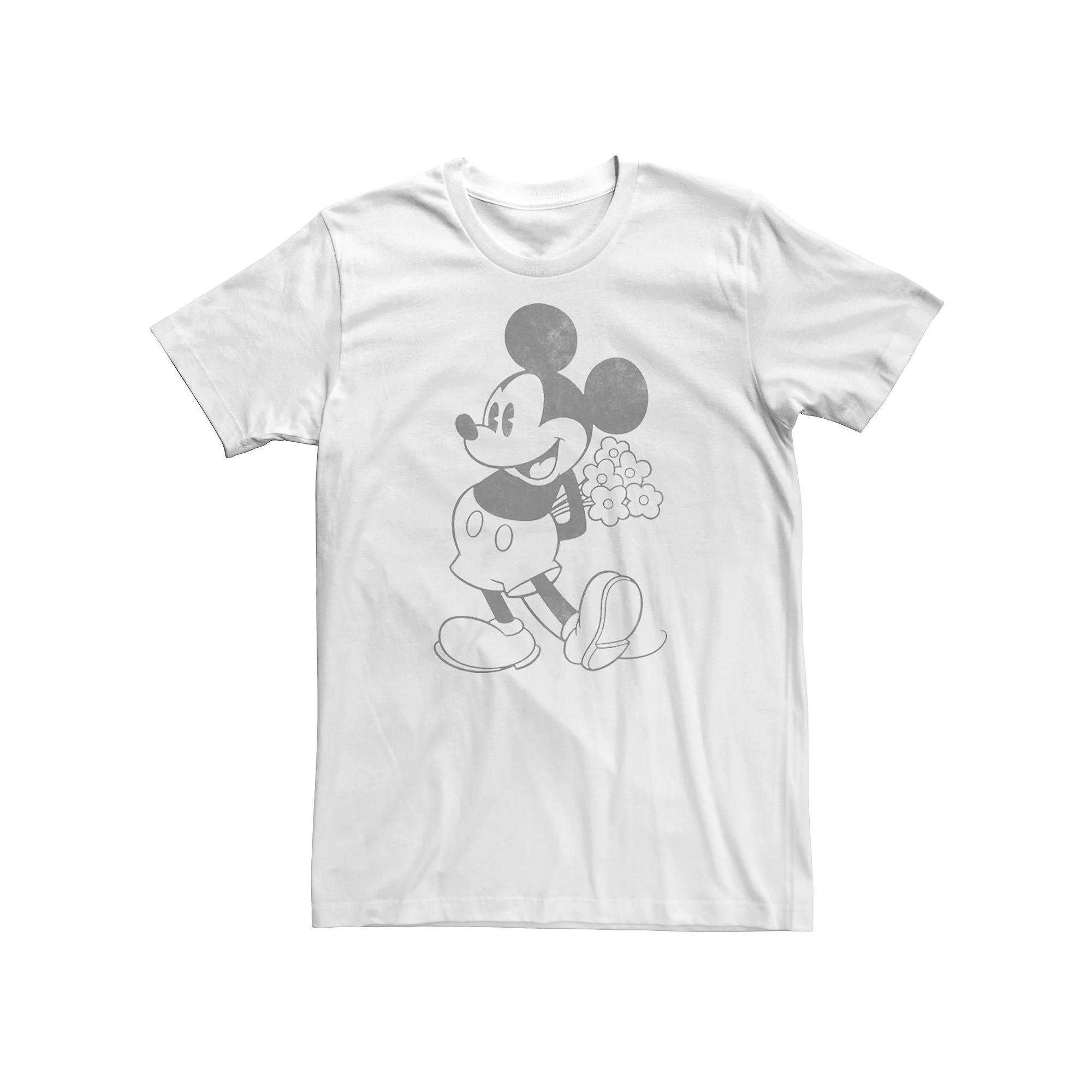 Big & Tall Disney Mickey Mouse Holding Flowers Vintage Portrait Tee, Men's, Size: XL Tall, White Product Image