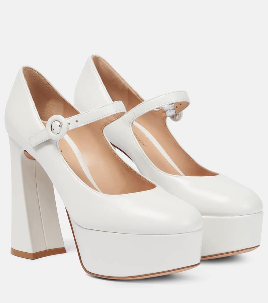GIANVITO ROSSI 170 Leather Platform Mary Jane Pumps In White Product Image