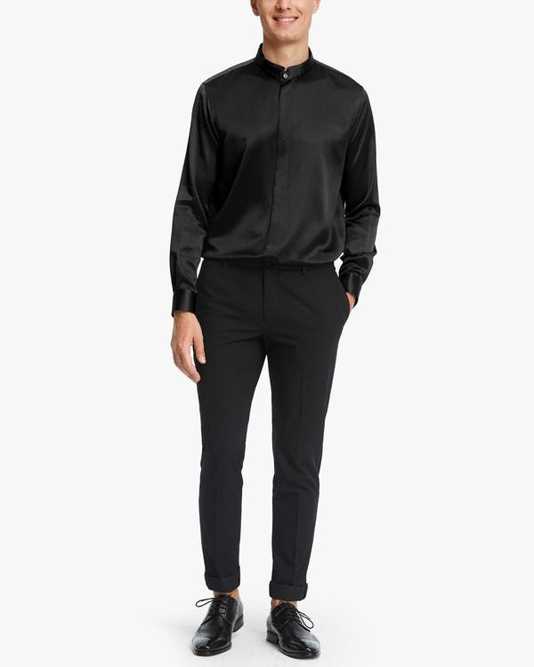 Classic Concealed Placket Silk Men Shirt Product Image
