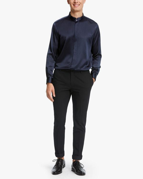 Classic Concealed Placket Silk Men Shirt Product Image